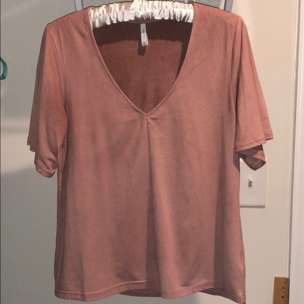A supply light pink suede v neck top